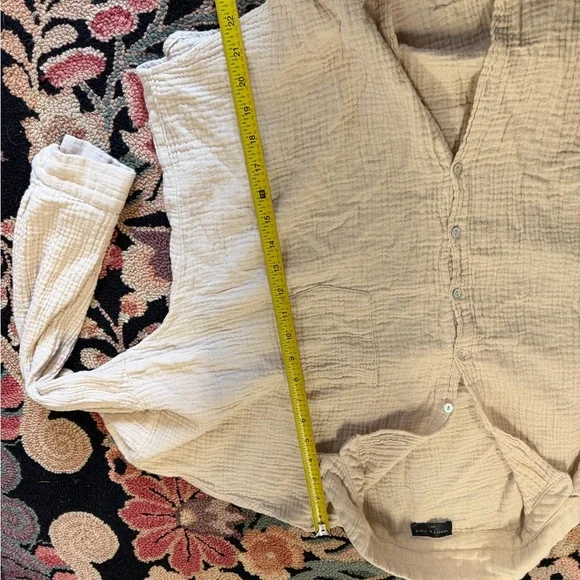 White Fox Beige Gauze Button Down Shirt Oversized Cotton Blouse Size M/L - Picture 6 of 6